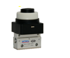 AIRTAC MANUAL VALVES, CM3 SERIES PROTRUDING TYPE&lt;BR&gt;COMPACT 3 WAY 2 POSITION N.C, M5 PORTS BLACK BUTTON